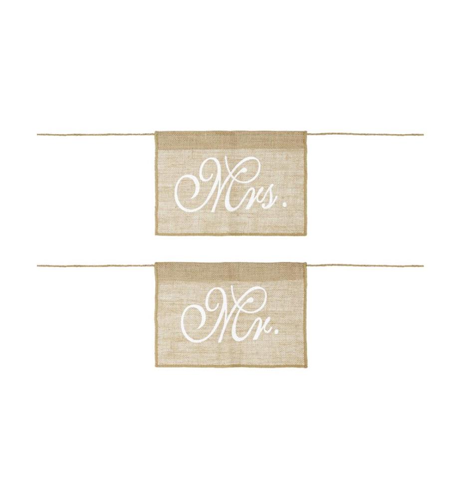 PARTYDECO - Hochzeitsaccessoire Stuhlschild Mr Mrs 30 x 21.5 cm, Braun