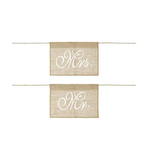 PARTYDECO - Hochzeitsaccessoire Stuhlschild Mr Mrs 30 x 21.5 cm, Braun