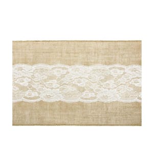 PARTYDECO - Chemin de table Jute avec dentelle 28 cm x 2.75 m, 1 pièce, Brun