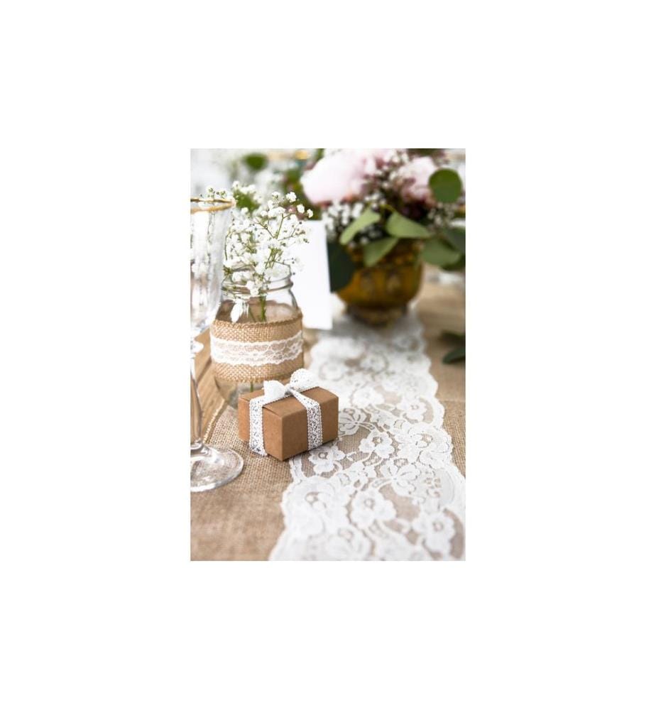 PARTYDECO - Chemin de table Jute avec dentelle 28 cm x 2.75 m, 1 pièce, Brun