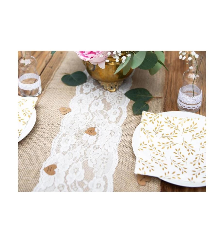 PARTYDECO - Chemin de table Jute avec dentelle 28 cm x 2.75 m, 1 pièce, Brun
