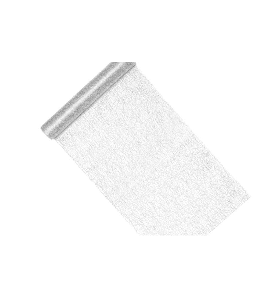 PARTYDECO - Tischläufer Fasernetz 36 cm x 9 m, Silber