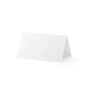 PARTYDECO - Marque-place de table Points 9.5 x 5.5 cm, 10 pièces, blanc/doré