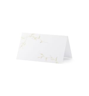PARTYDECO - Tischkarte Zweige 9.5 x 5.5 cm, 10 Stück, Weiss/Gold