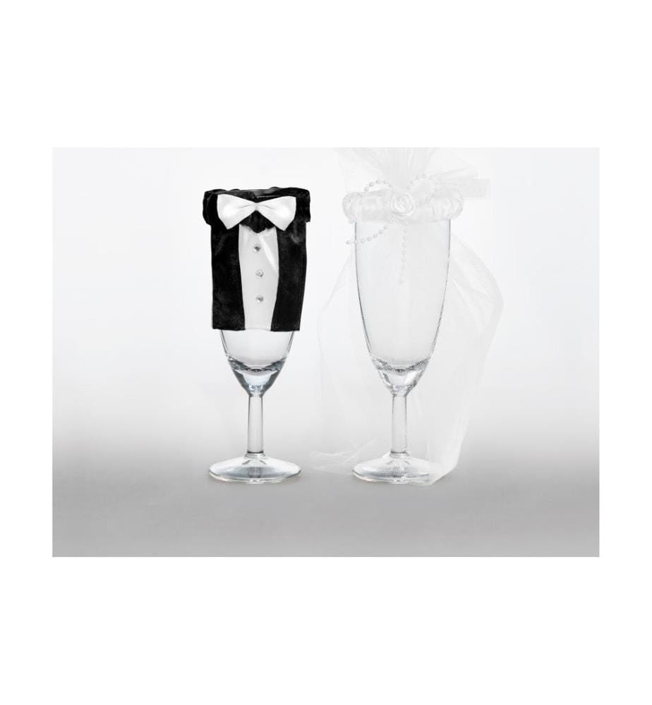 PARTYDECO - Hochzeitsaccessoire Dekoration für Gläser, Weiss/Schwarz