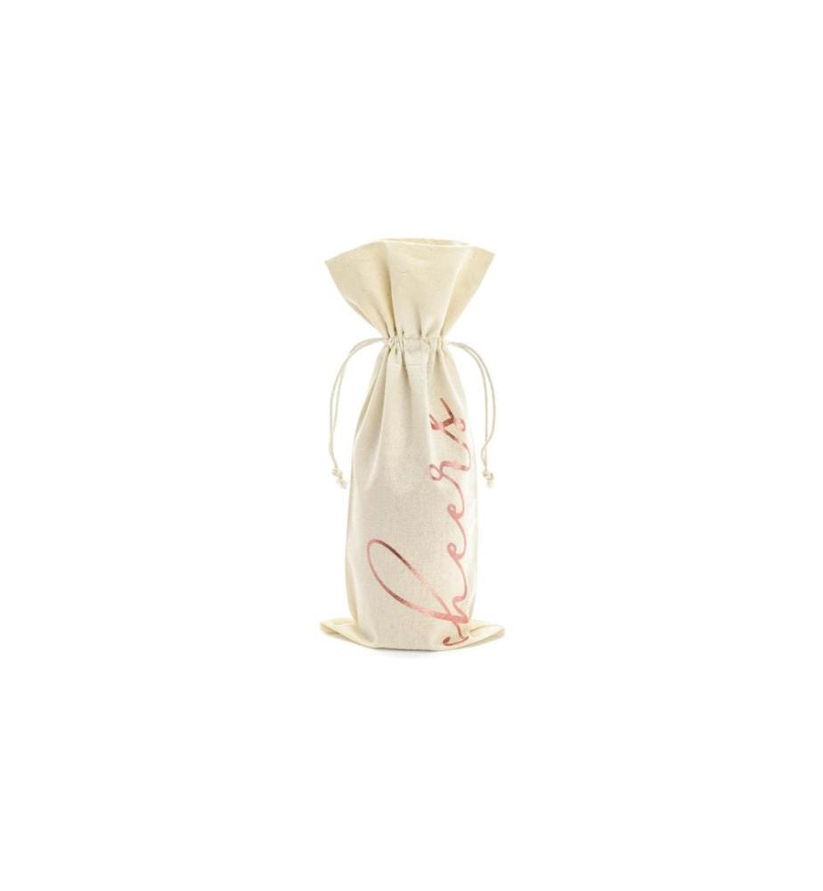PARTYDECO - Flaschentasche  Cheers 5 Stück, Beige/Rosegold, 15.5 x 36 cm