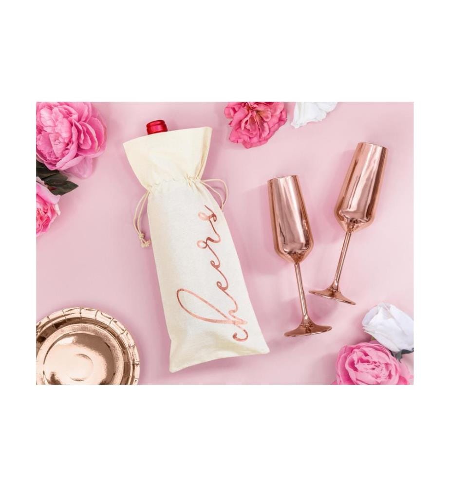 PARTYDECO - Flaschentasche  Cheers 5 Stück, Beige/Rosegold, 15.5 x 36 cm