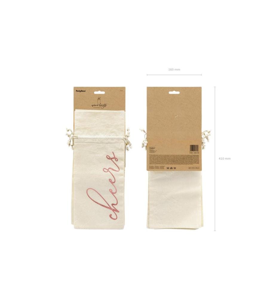 PARTYDECO - Flaschentasche  Cheers 5 Stück, Beige/Rosegold, 15.5 x 36 cm