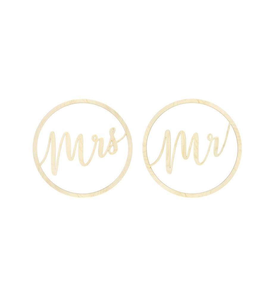 PARTYDECO - Hochzeitsaccessoire Mrs Mr D: 38 cm, 2 Stück, Braun