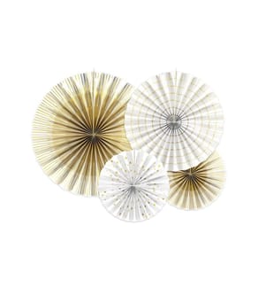 PARTYDECO - Rosetten Zweifarbig 4 Stück, Weiss/Gold