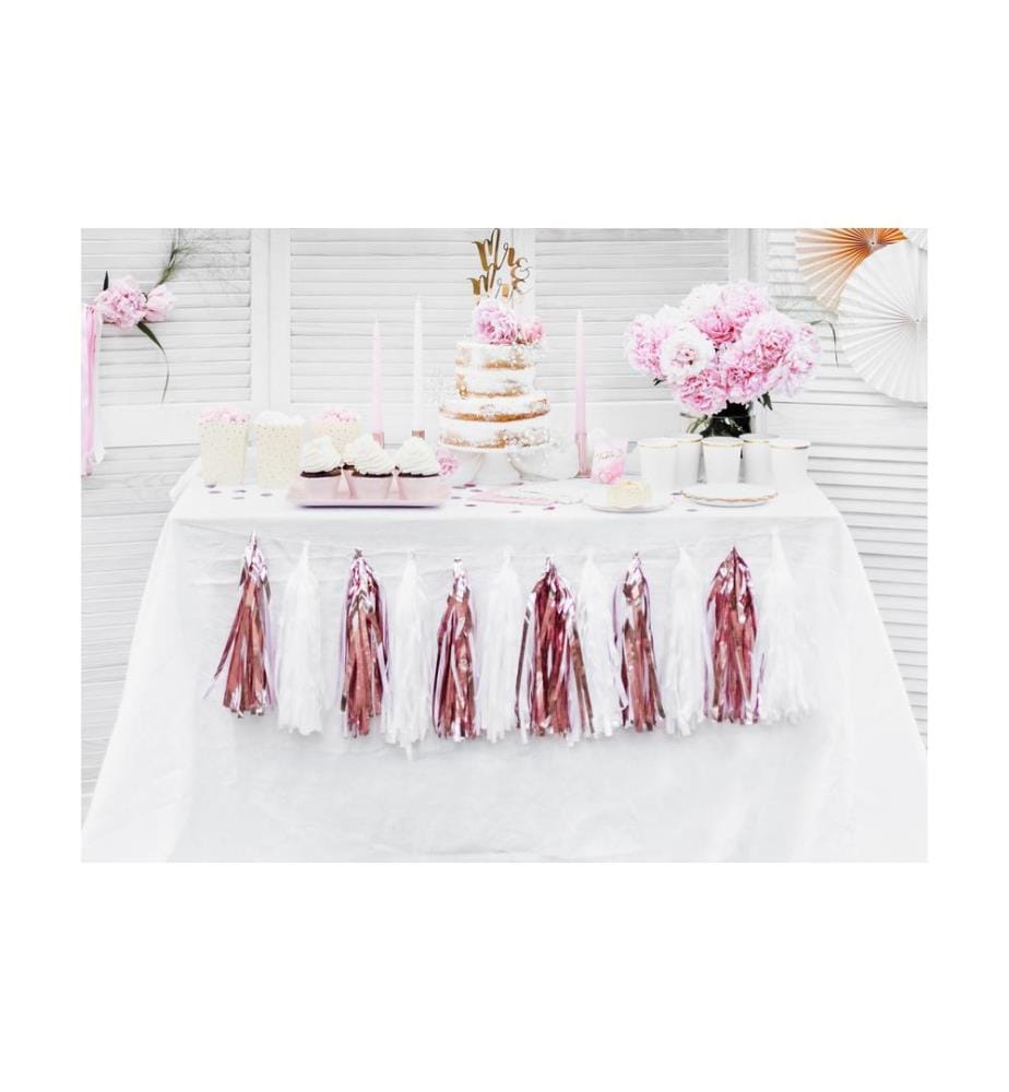 PARTYDECO - Girlande Quasten 1.5 m, 12 Pompons, Rosa