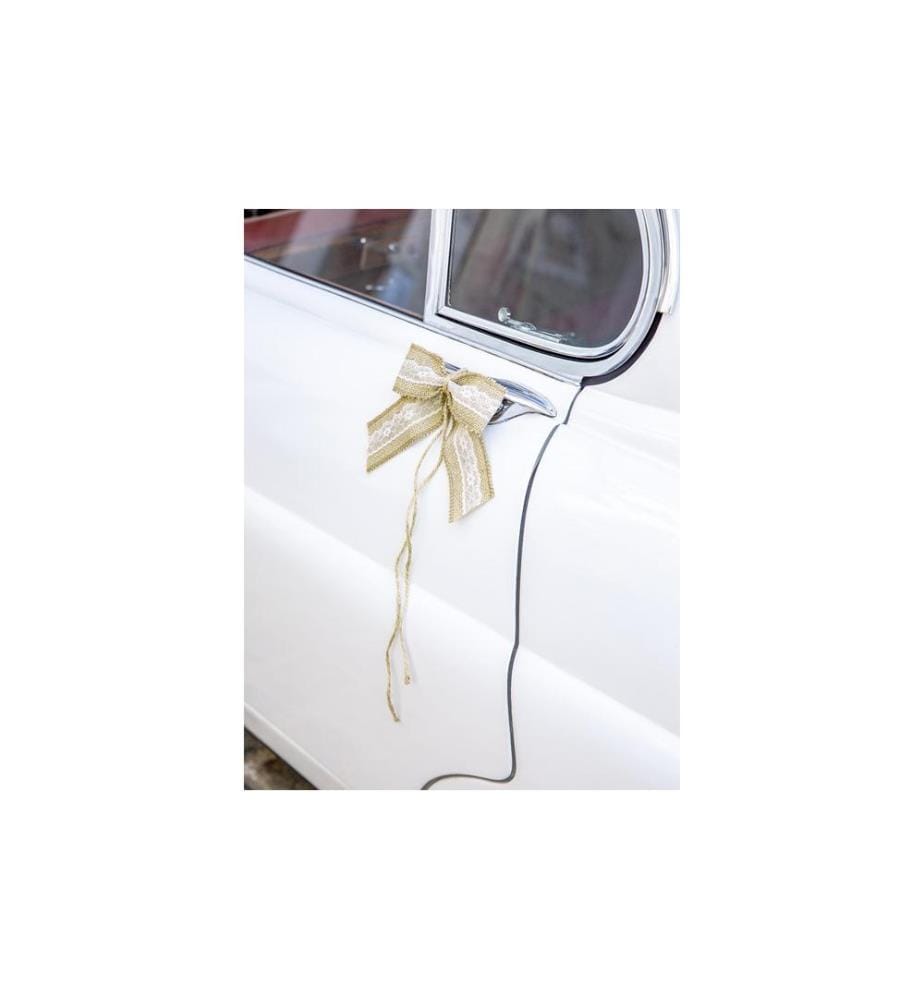 PARTYDECO - Hochzeitsaccessoire Autodeko Set 5-teilig, Braun/Weiss