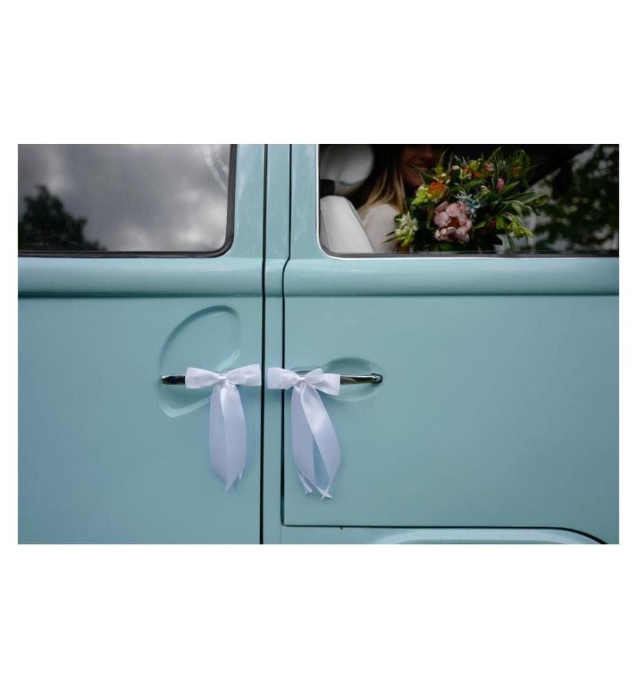 PARTYDECO - Hochzeitsaccessoire Autodeko Schleife Satin 14 cm, Weiss