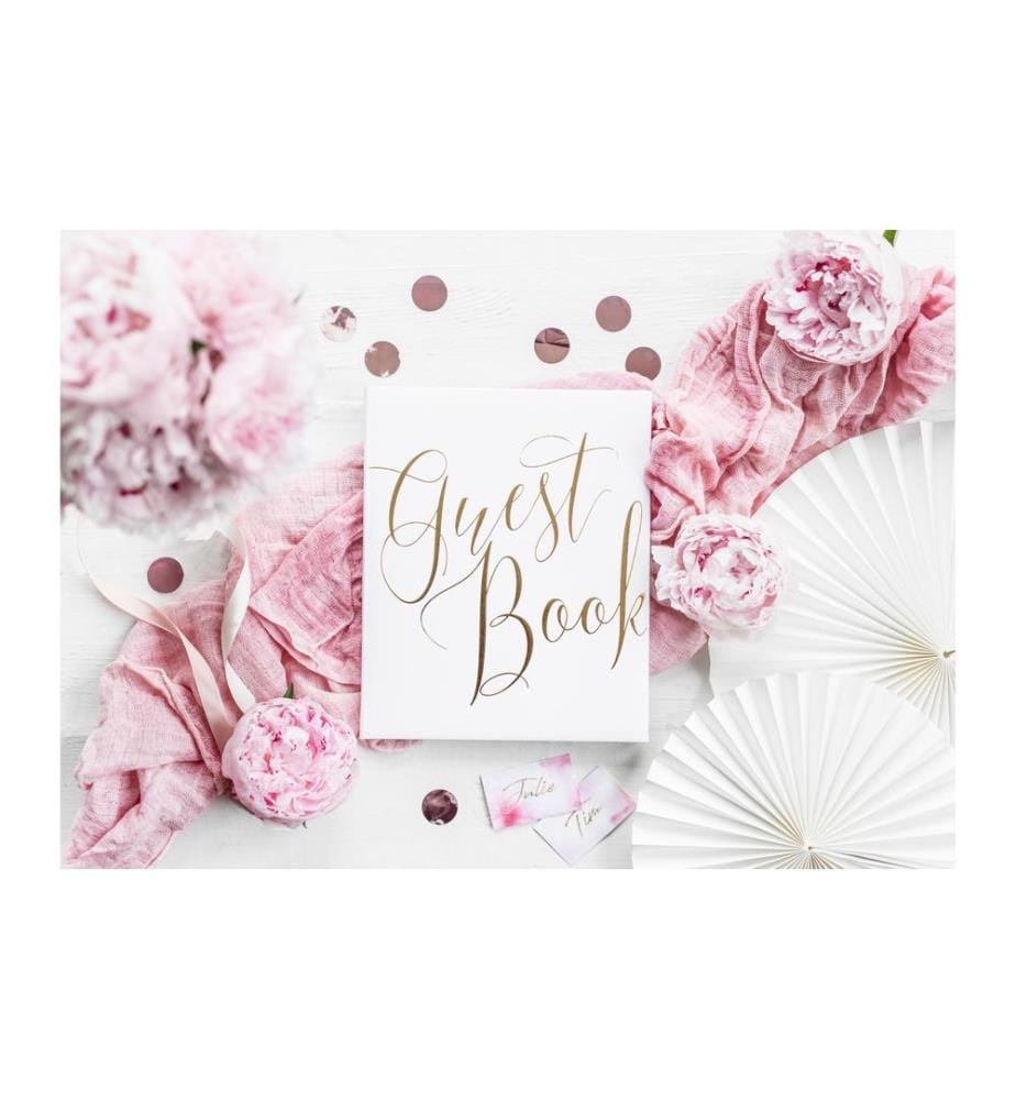 PARTYDECO - Gästebuch Guest Book 20 x 24.5 cm, Weiss/Gold