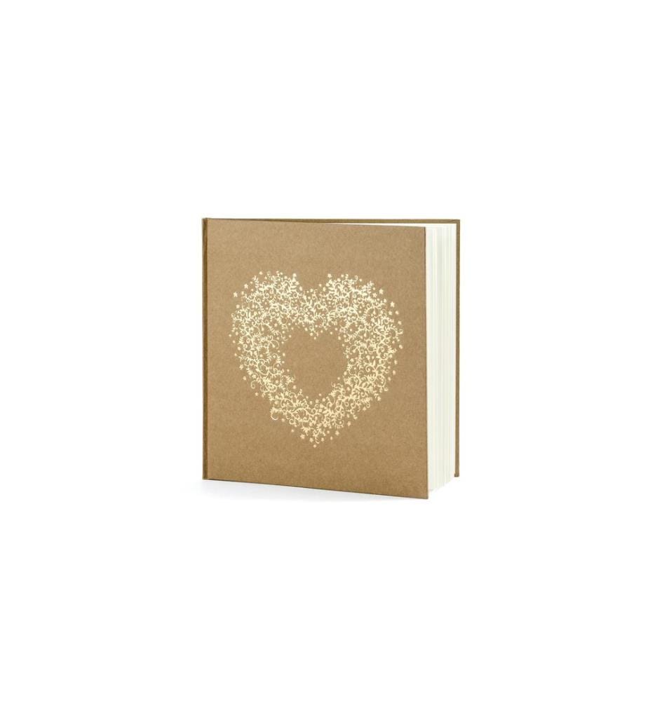 PARTYDECO - Gästebuch Herz 20.5 x 20.5 cm, Braun/Gold