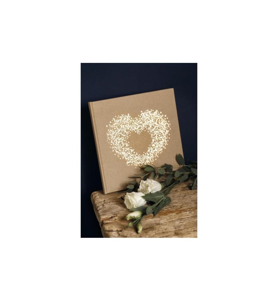 PARTYDECO - Gästebuch Herz 20.5 x 20.5 cm, Braun/Gold