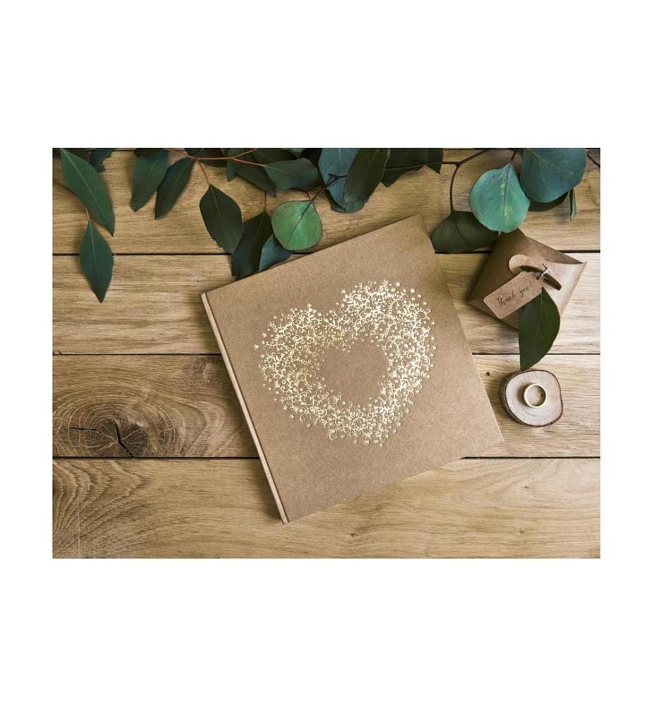 PARTYDECO - Gästebuch Herz 20.5 x 20.5 cm, Braun/Gold