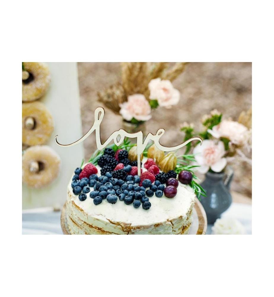 PARTYDECO - Topper pour gâteau Love 23 x 16 cm, bois, 1 pièce, brun