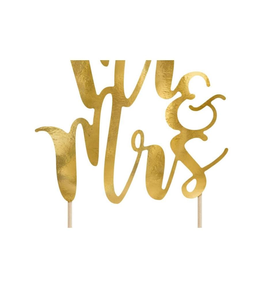 PARTYDECO - Kuchen-Topper Mr & Mrs 25.5 cm, 1 Stück, Gold