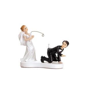 PARTYDECO - Topper pour gâteau Figure Bride and Groom Fishing blanc/noir