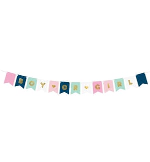 PARTYDECO - Girlande Boy or Girl 1.75 m, in Blau/Gold/Rosa