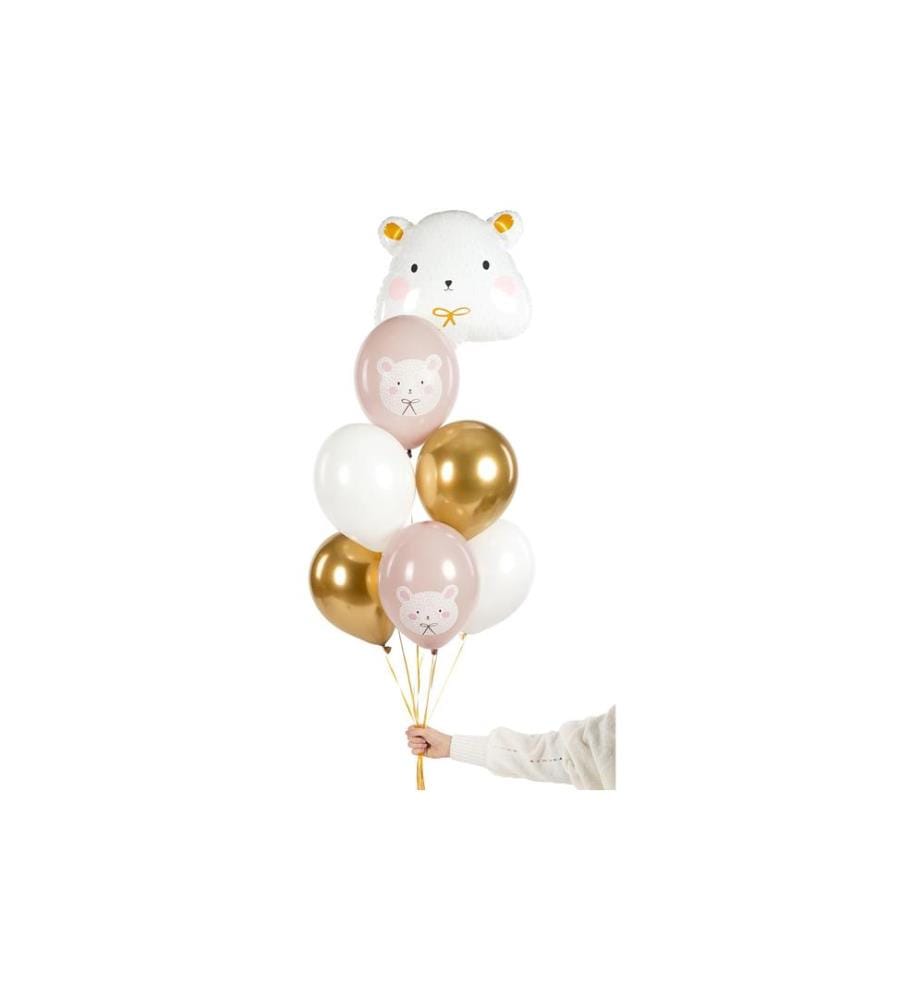 PARTYDECO - Luftballon Eisbär Gold/Rosa/Weiss, Ø 30 cm, 6 Stück