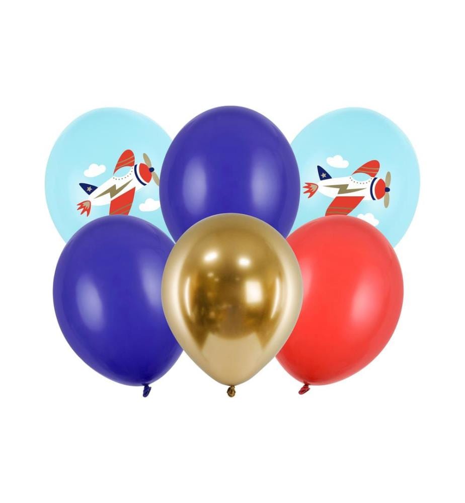 PARTYDECO - Luftballon Flugzeug Mehrfarbig, Ø 30 cm, 6 Stück