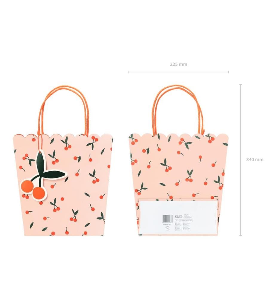 PARTYDECO - Geschenktasche Kirschen 22 x 23 x 8 cm, Rosa