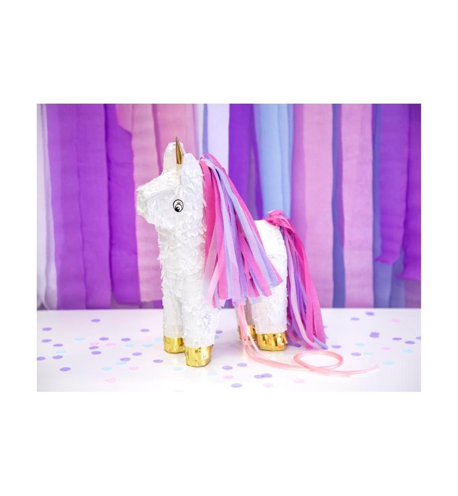 PARTYDECO - Pinata Einhorn, 24.5 x 34 x 9 cm, Pink/Weiss, 1 Stück