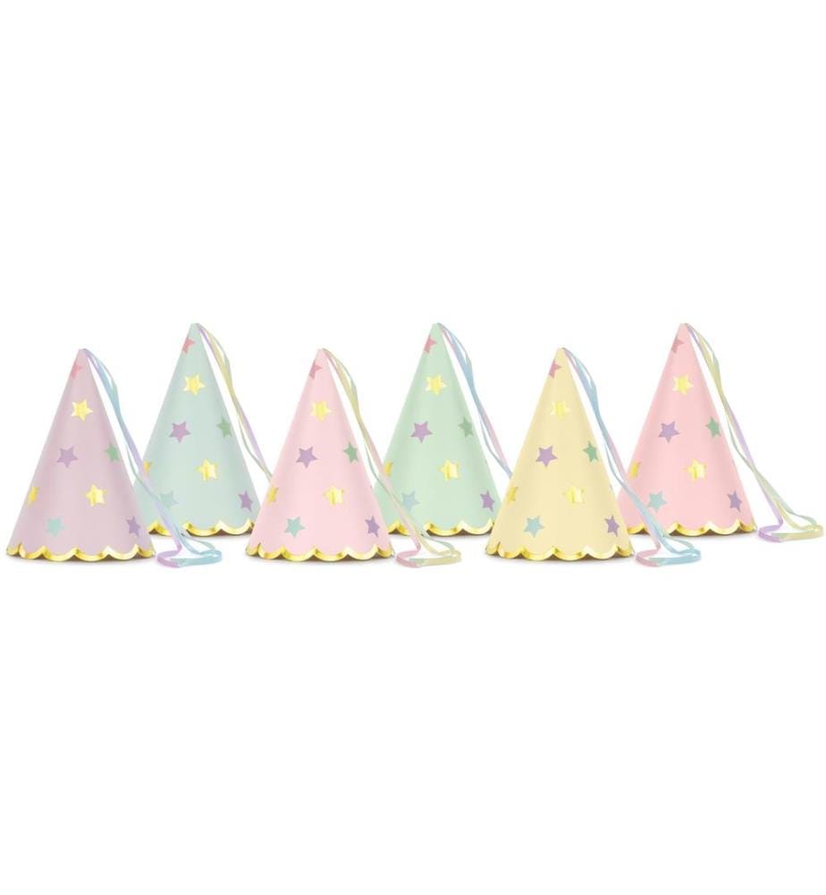 PARTYDECO - Partyhüte Sterne pastellfarbig, 14.5 x 10 cm, 6 Stück