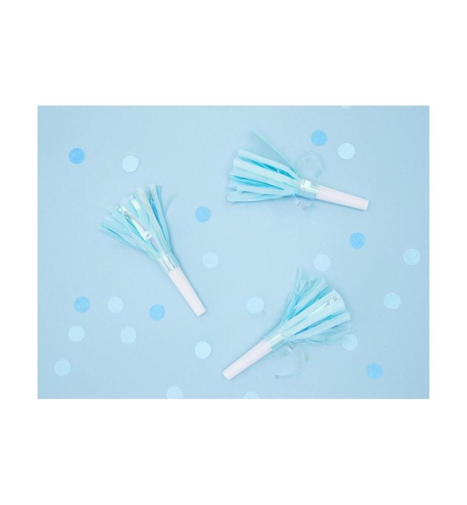 PARTYDECO - Partypfeife Hellblau, 12.5 cm, 6 Stück