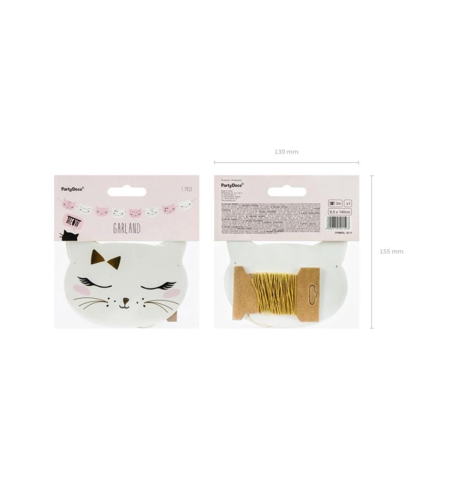 PARTYDECO - Girlande Katze 1.4 m, Rosa/Weiss