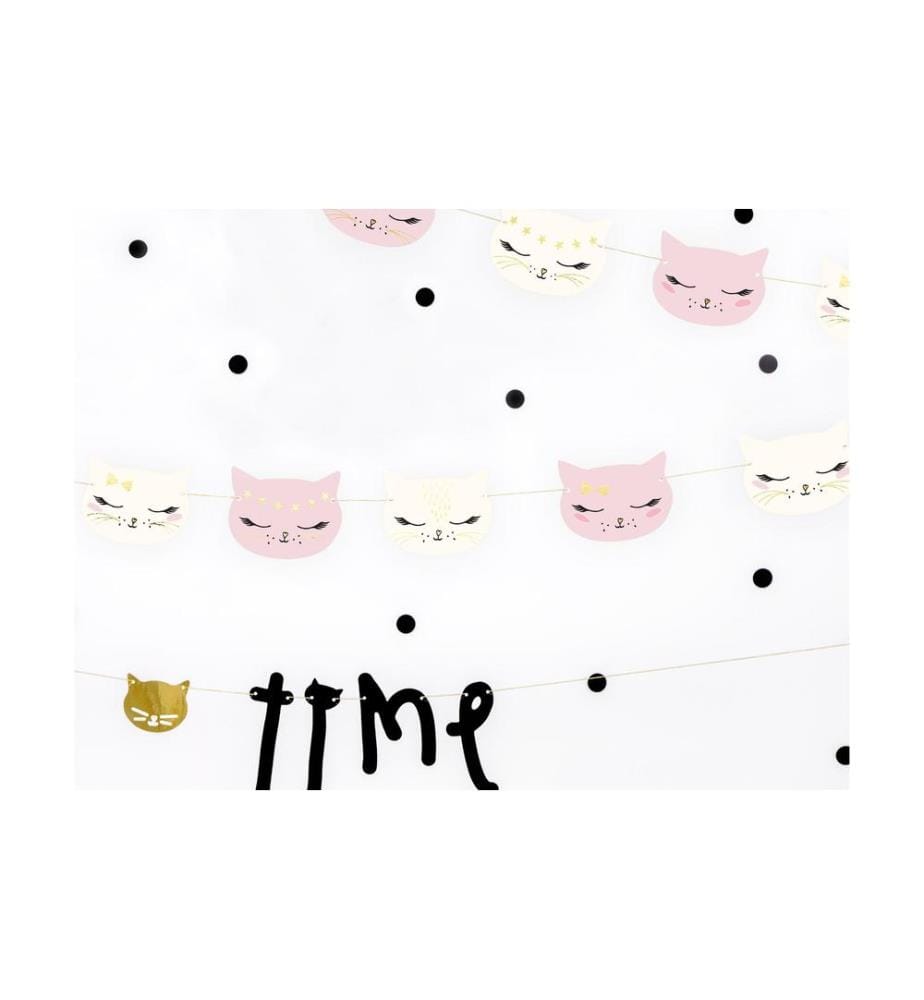 PARTYDECO - Girlande Katze 1.4 m, Rosa/Weiss