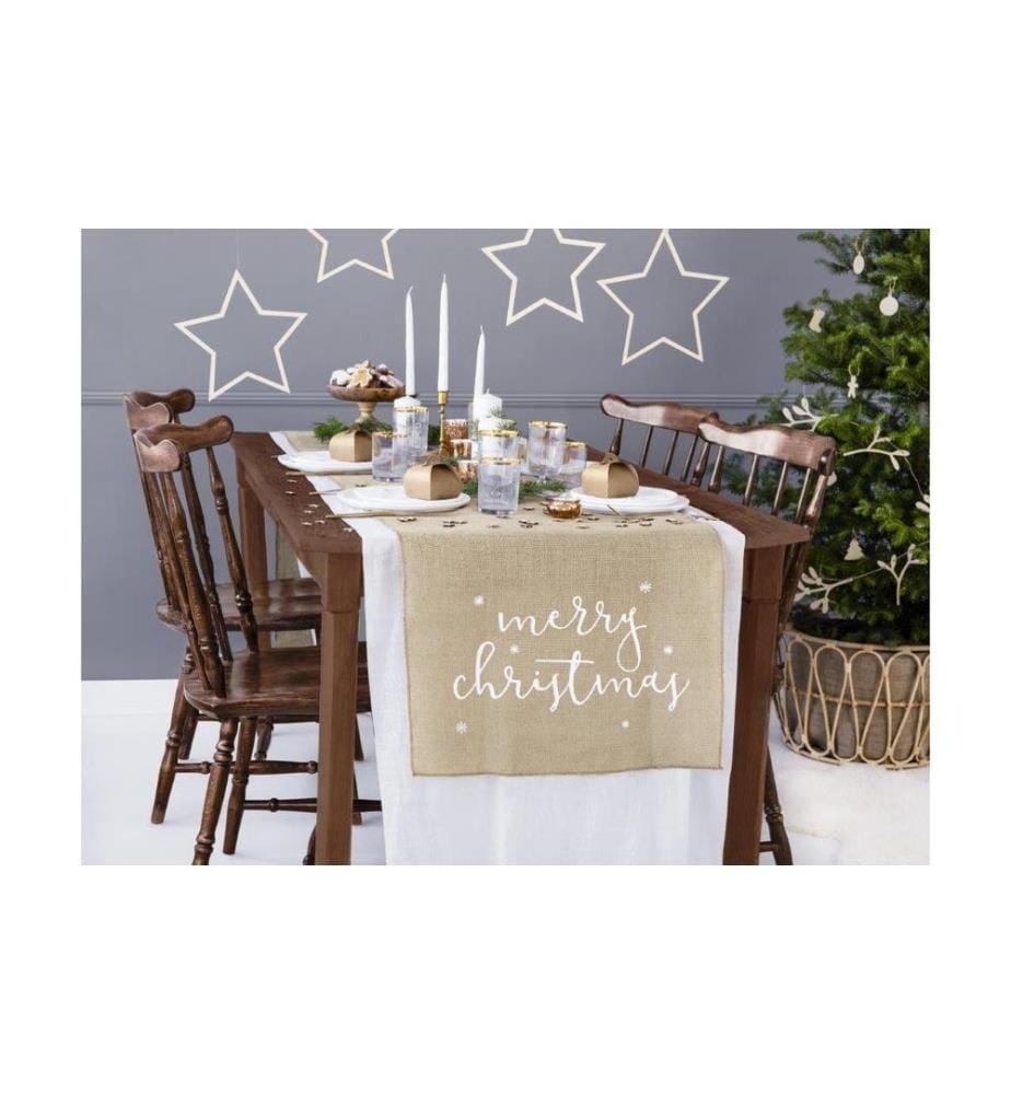 PARTYDECO - Chemin de table Jute Merry Christmas 250 x 50 cm