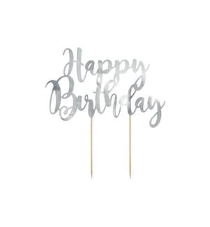 PARTYDECO - Topper pour gâteau Happy Birthday 1 Pièce/s, Argenté