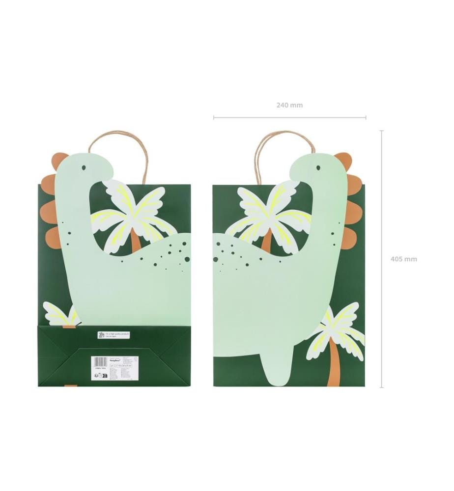 PARTYDECO - Geschenktasche Dinosaurier 10 x 24 x 37 cm, Grün