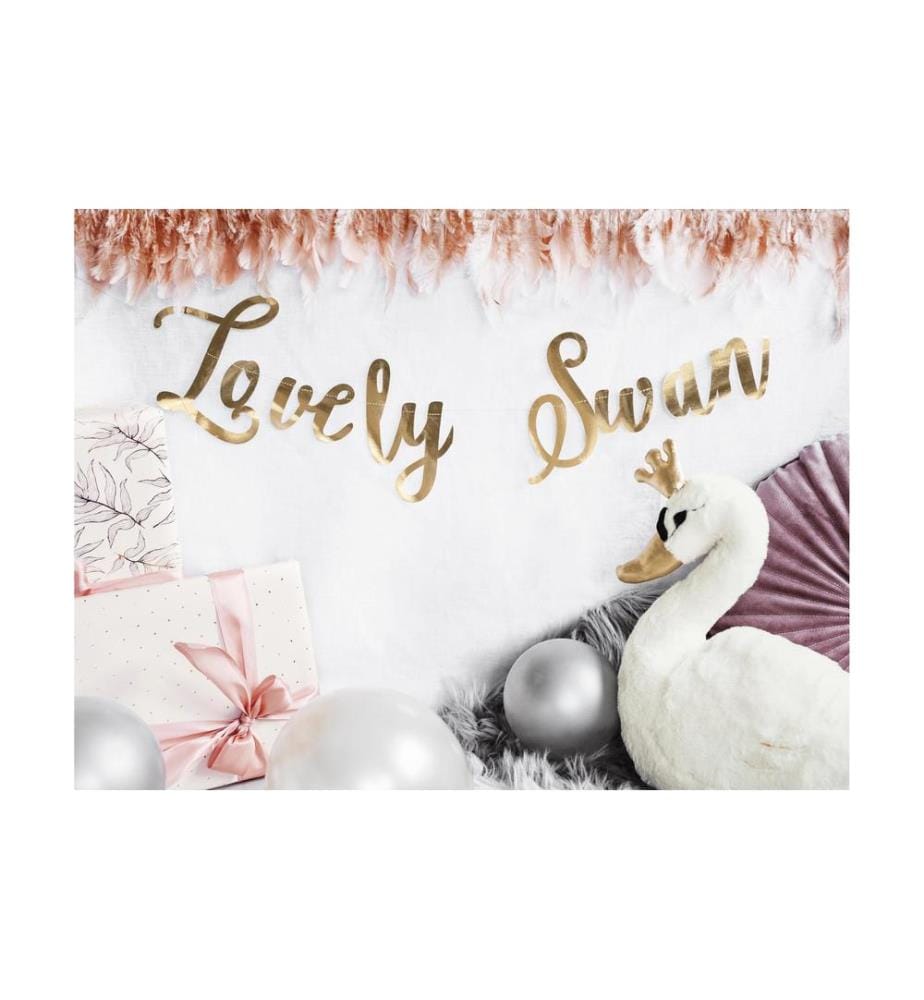 PARTYDECO - Coussin Lovely Swan 34 x 35 cm, Crème/Doré