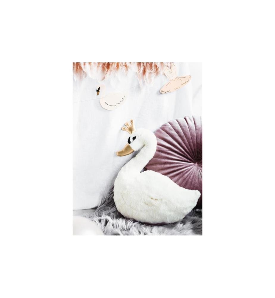 PARTYDECO - Coussin Lovely Swan 34 x 35 cm, Crème/Doré