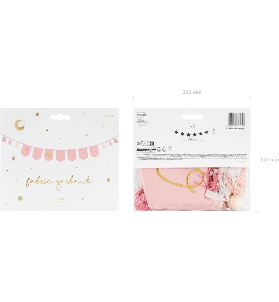 PARTYDECO - Girlande Oh Baby 2.5 m, Gold/Hellrosa