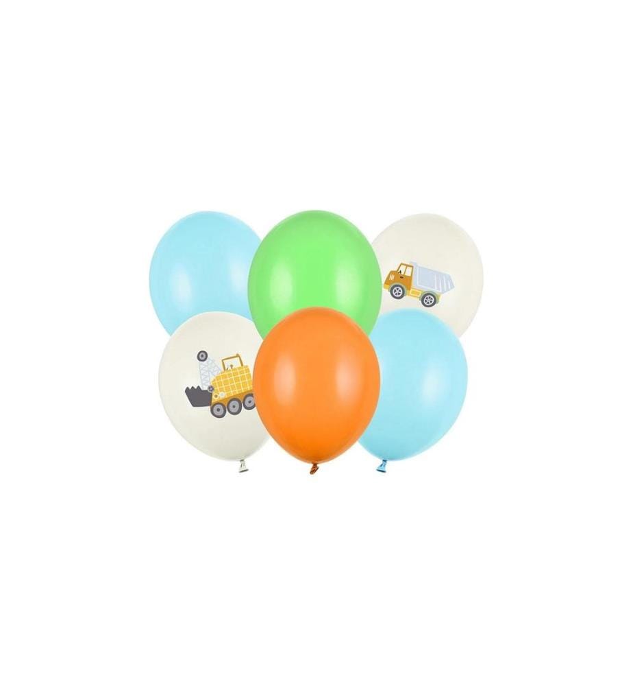 PARTYDECO - Luftballon Ballon Baufahrzeuge Ø 30 cm, 6 Stück, Mehrfarbig