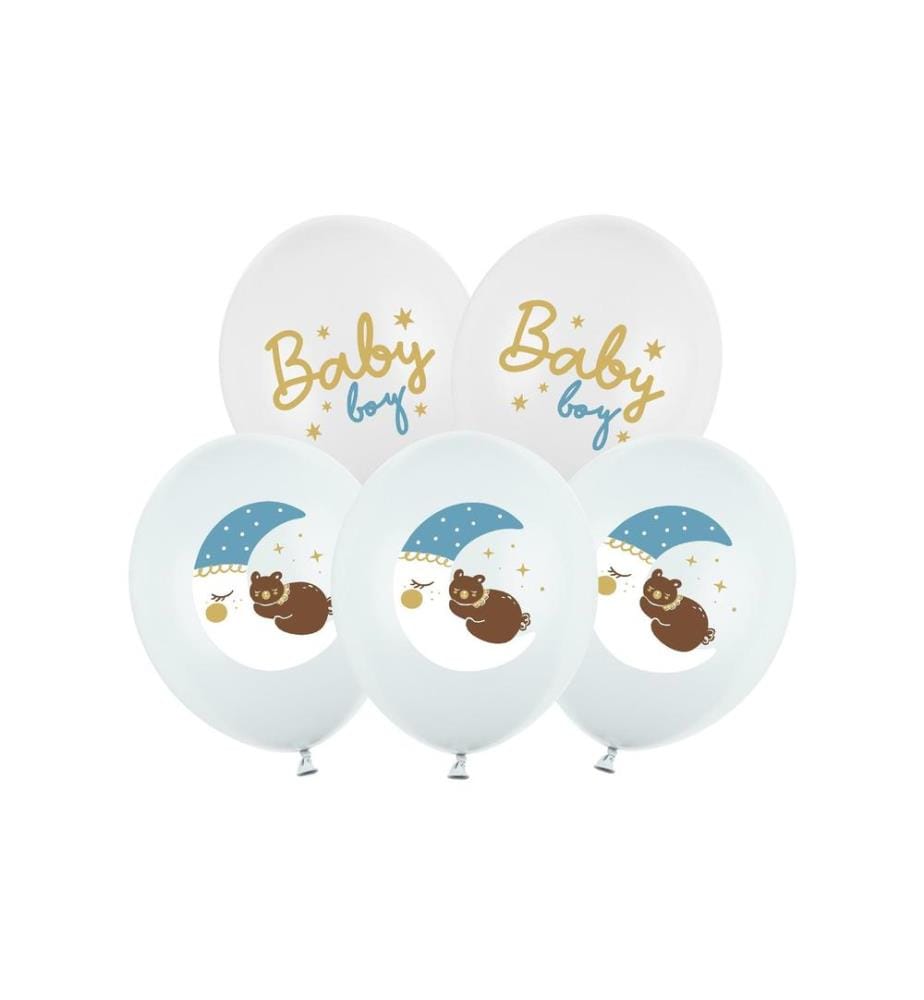 PARTYDECO - Luftballon Baby Boy Weiss / Blau, 6 Stück