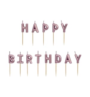 PARTYDECO - Bougies d'anniversaire lettres or rose, H 2.5 cm, 13 pces