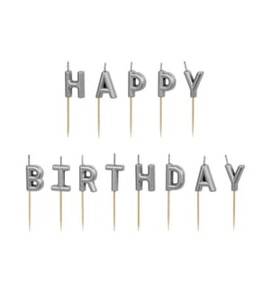 PARTYDECO - Bougies d'anniversaire lettres argent, H 2.5 cm, 13 pièces