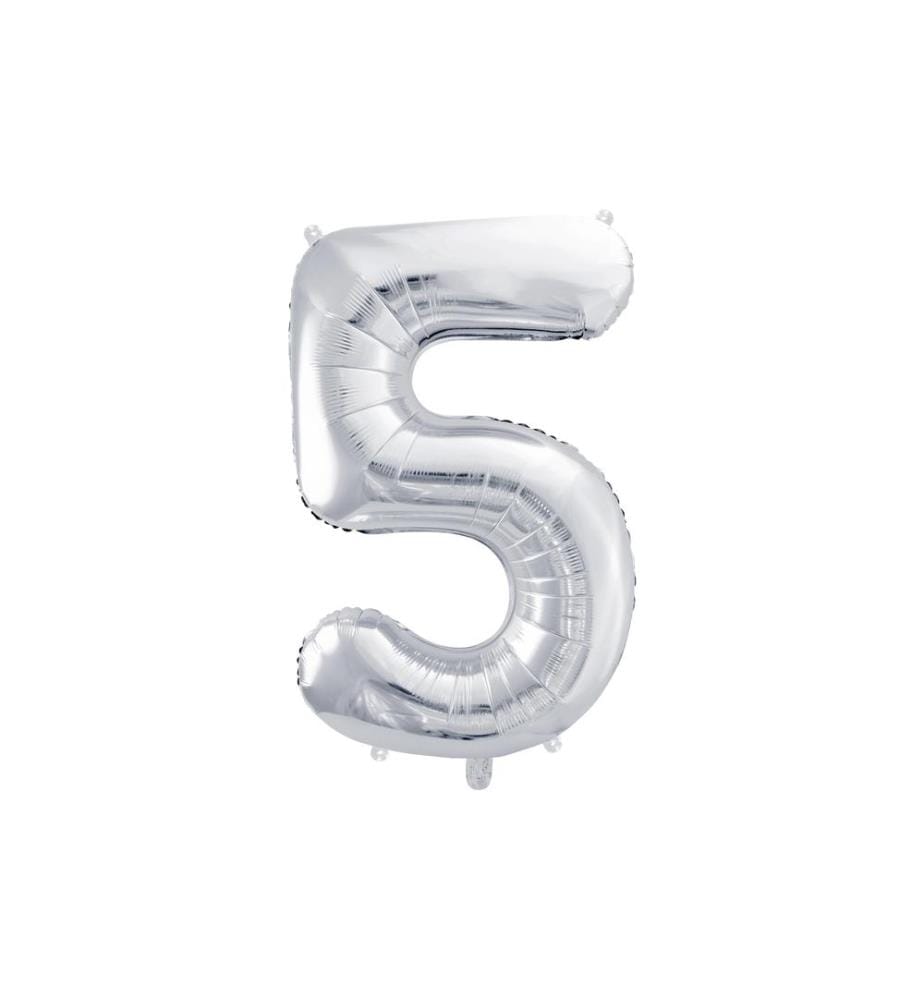 PARTYDECO - Folienballon Zahl 5 gross 86 cm, silber, 1 Stück