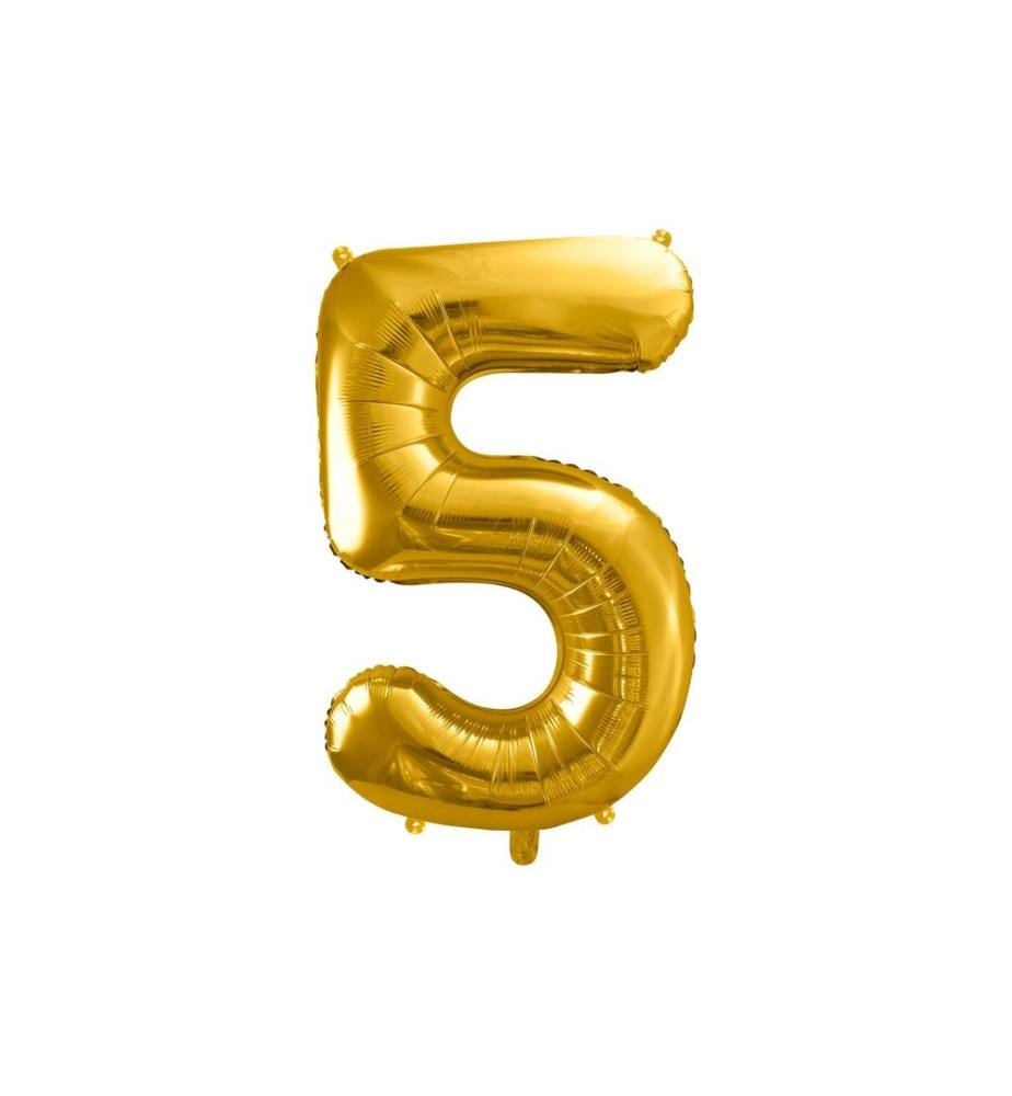 PARTYDECO - Folienballon Zahl 5 gross 86 cm, gold, 1 Stück