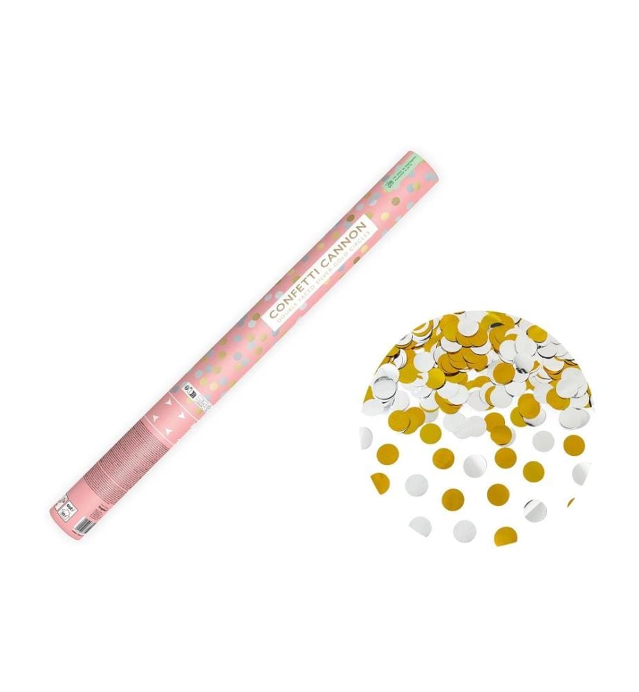 PARTYDECO - Streudeko Konfettikanone Kreise Gold/Silber, 60 cm