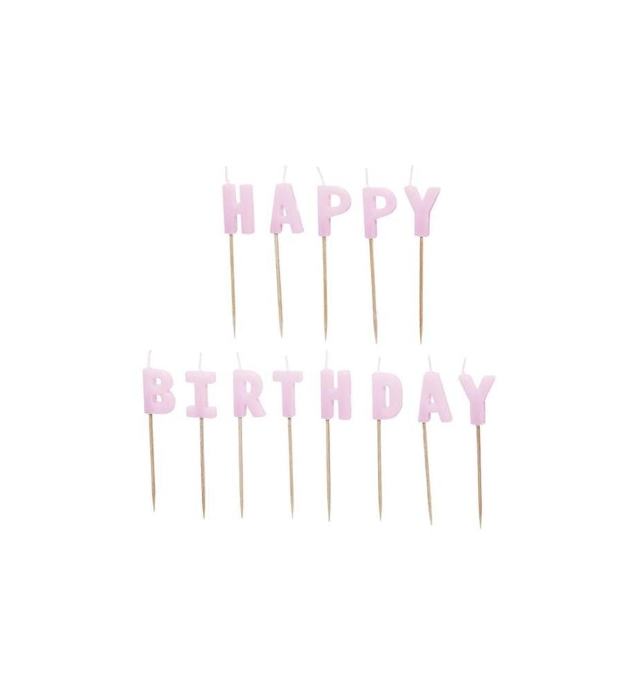 PARTYDECO - Kerze Happy Birthday, Violett, H 2.5 cm, 13 Stück