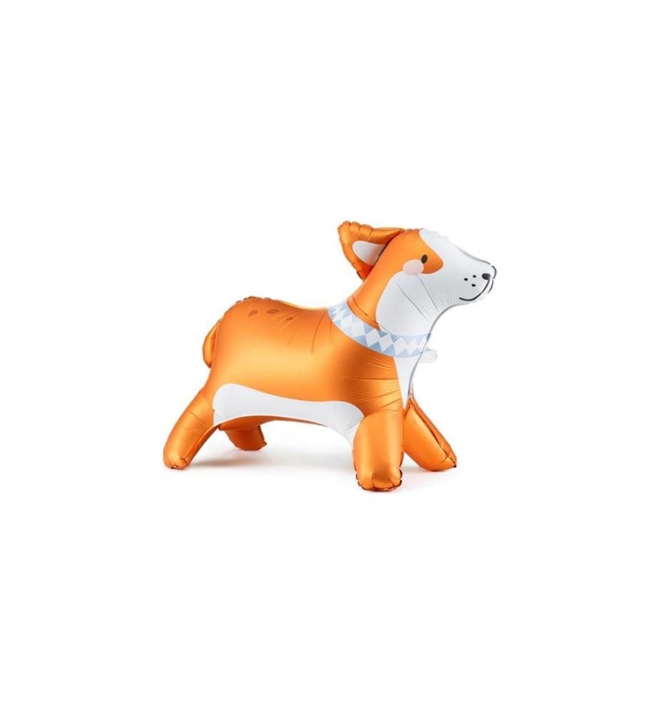 PARTYDECO - Folienballon stehender Corgi Orange/Weiss, 88 x 70 cm