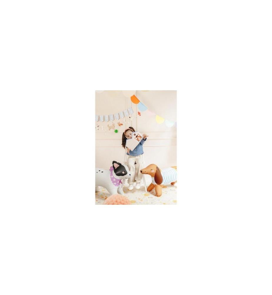 PARTYDECO - Folienballon stehender Corgi Orange/Weiss, 88 x 70 cm