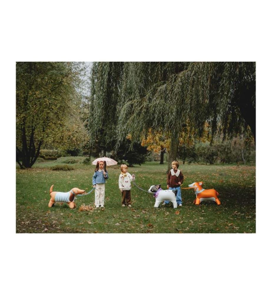PARTYDECO - Folienballon stehender Corgi Orange/Weiss, 88 x 70 cm